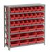 7 Shelf Steel Shelving with (36) 4 H Plastic Shelf Bins Red 36x18x39