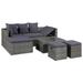 moobody 4 Piece Outdoor Conversation Set Cushioned Sofa with Coffee Table and 2 Footrest Sectional Sofa Set Gray Poly Rattan Garden Patio Pool Backyard Balcony Lawn Furniture