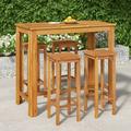 moobody 5 Piece Outdoor Dining Set Acacia Wood Rectangle Bar Table and 4 Stool Chairs Wooden Patio Bar Set for Terrace Yard Balcony Poolside Furniture