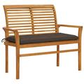 moobody Patio Bench with Taupe Cushion Teak Wood Porch Chair Garden Bench for Garden Backyard Balcony Park Terrace Outdoor Furniture 44.1in x 21.7in x 37in