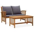 moobody 2 Piece Wooden Outdoor Conversation Set Garden Bench with Gray Cushion and Patio Side Table Sectional Sofa Set Acacia Wood for Patio Backyard Balcony Terrace Furniture