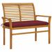 moobody Patio Bench with Wine Red Cushion Teak Wood Porch Chair Garden Bench for Garden Backyard Balcony Park Terrace Outdoor Furniture 44.1in x 21.7in x 37in