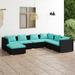 moobody 7 Piece Patio Set with Cushions Poly Rattan Black