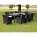 moobody 9 Piece Outdoor Patio Dining Set Black Poly Rattan Glass Top Dining Table and 8 Chairs with Cushions Sectional Conversation Set Backyard Garden Furniture Space Saving