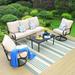 Summit Living 4-Piece Outdoor Conversation Set with 3-Seat Sofa & Two Swivel Chairs 5-Person Patio Seating Group with Cushions Black & Beige