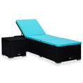 moobody Sun Lounger with Cushion and Tea Table Both Side Adjustable Chaise Lounge Chair Set Poly Rattan Sunbed for Poolside Beach Balcony Deck Outdoor Furniture