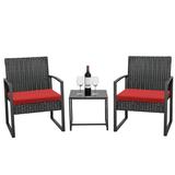 Homall Patio Furniture 3-Piece Set Casual Wicker Chair Bistro Chair with Coffee Table Black/Red