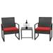 Homall Patio Furniture 3-Piece Set Casual Wicker Chair Bistro Chair with Coffee Table Black/Red