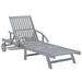 moobody Garden Sun Lounger Patio Chaise Lounge Chairs with 2 Wheels Adjustable Backrest Footrest for Garden Patio Pool Deck Gray Solid Acacia Wood