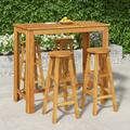 moobody 5 Piece Outdoor Dining Set Acacia Wood Rectangle Bar Table and 4 Stool Chairs Wooden Patio Bar Set for Terrace Yard Balcony Poolside Furniture