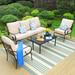 Summit Living 4-Piece Outdoor Conversation Set with 3-Seat Sofa & Two Single Chairs 5-Person Patio Seating Group with Cushions Black & Beige