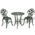 moobody 3 Pcs Bistro Set with Round Table 2 Backrest Chairs Green/White Cast Aluminum Weather-Resistant for Garden Patio Conservation