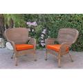 W00212-C-2-FS016 Windsor Honey Resin Wicker Chair with Orange Cushion - Set of 2