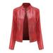 Dezsed Women s Faux Leather Motocycle Biker Jacket Coat Clearance Women s Slim Leather Stand Collar Zip Motorcycle Suit Belt Coat Jacket Tops Red XXXL