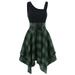 knqrhpse For Women Casual Dress Fashion Women Sleeveless Cold Shoulder Lace Up Plaid Print Irregular Dress Womens Dresses Green Dress M