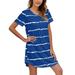 knqrhpse Womens Pajamas Satin Pajama Set Womens Short Sleeve Striped Printing Sleepshirt Scoopneck Cute Nightdress Comfy Nightgown Dress Women s Lingerie Sleep & Lounge Night Gowns Blue XXL