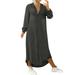 knqrhpse Casual Dresses Denim Dress Long Sleeve Dress Midi Dresses Solid V Pocket Dress Long Long Button Loose Denim Casual Women Sleeve Dress Neck Women s Casual Dress Womens Dresses Black Dress Xxl