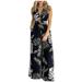 knqrhpse Jumpsuits For Women Wide Leg Pants For Women Backless Print Fashion Leg Jumpsuit Women Floral Slit Women s Jumpsuit Cargo Pants Women Black M