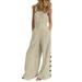 knqrhpse Jumpsuits For Women Wide Leg Pants For Women Sleeveless Overalls Jumpsuit Summer Wide Leg Bib Pants Bottons Wide Leg Jumpsuit Romper With Pockets Cargo Pants Women Beige XL