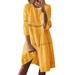 knqrhpse Casual Dresses Boho Dress Corset Dress Midi Dresses for Women Women Boho Solid Neck Dresses Hollow Out Splice 3/4 Sleeve Mid-Long Dresses Womens Dresses Yellow Dress Xl