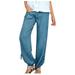 knqrhpse Linen Pants Sweatpants Women Solid Loose Pants Women Trouser Buttons Leg Cotton Wide And Plus Size Pants Pants For Women Blue 3XL