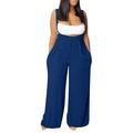 knqrhpse Jumpsuits For Women Wide Leg Pants For Women Plus Size Dressy Wide Leg Jumpsuits Halter Rompers Summer Linen Formal Jumpsuit Pants For Women Blue XL