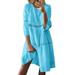 knqrhpse Casual Dresses Boho Dress Corset Dress Midi Dresses for Women Women Boho Solid Neck Dresses Hollow Out Splice 3/4 Sleeve Mid-Long Dresses Womens Dresses Blue Dress M