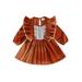 KelaJuan Baby Girl Dress Long Sleeve Crew Neck Patchwork Corduroy Dress A-line Dress for Daily Party