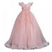 Girls Vintage Lace Maxi Bridesmaid Dress Princess Birthday Wedding Party Tulle Pageant Evening Formal Prom Dance Gown