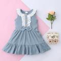 SBYOJLPB Girls Clothing Toddler Kids Baby Girls Lace Ribbed Sleeveless Bowtie Princess One-piece Dress Reduced Price Light Blue 4-5 Years