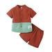 Mikrdoo Baby Boys Outfits Color Block 4 Years Toddler Boys Woven Label Pocket Tops 5 Years Boys Elastic Shorts 2Pcs Summer Casual Clothes Set Brown