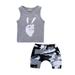 OLLUISNEO Toddler Baby Boys Shorts Set Sleeveless Victory Print Top + Camouflage Shorts 2PCS Baby Boys Summer Outfits Set 2-3 Years