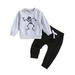 Toddler Infant Baby Boys Halloween Outfits Long Sleeve Crewneck Skeleton Pumpkin Sweatshirt Tops Shirts Pants 2Pcs Fall Clothes Set