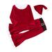 Rovga Girls Outfit Set Kids Christmas Patchwork Pullover Tops Pants Hat Belt Set Outfits For 6-7 Years