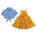 Rovga Girls Outfit Set Kids Denim Jacket Polka Dot Slip Layered Dress Set Outfits For 6-7 Years