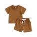 Sunisery 2Pcs Baby Boy Tracksuit Brown T-shirt Tops Drawstring Elastic Waist Shorts