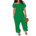 Oversized Jumpsuits for Women Off Shoulder Short Sleeve Summer Rompers Wide Leg Solid Color Overalls with Pockets