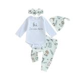 LisenraIn Baby Boys Fall Outfits Letter Print Long Sleeve Rompers Koala Print Long Pants Hat Headband 4Pcs Clothes Set