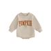 Suanret Toddler Baby Boys Girls Sweatshirt Rompers Halloween Pumpkin Print Long Sleeve Jumpsuit Infant Fall Clothes Khaki 6-12 Months