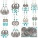 1 Box DIY 10 Pairs Tibetan Style Chandelier Charms Earrings Making Kit Flower Charm Flat Round Linking Charm Synthetic