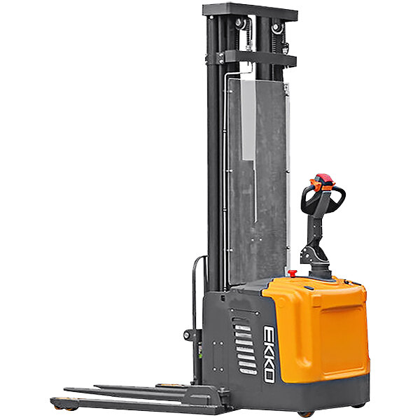EKKO 4,400 lb. 216" Full Electric Powered Straddle Fork Stacker with Adjustable 8 1/4" - 31 1/2" Forks and 38 1/16" - 51 13/16" Legs EB16EA