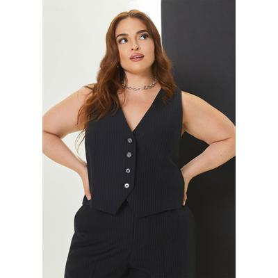 Plus Size Women's Pinstripe Suit Vest by ELOQUII in Black With Pinstripe (Size 14)