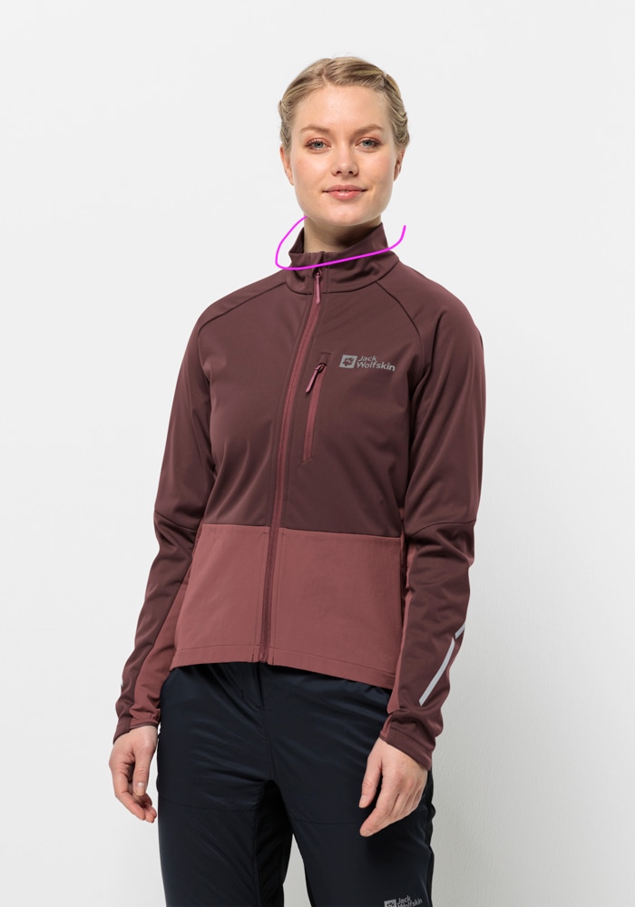Fahrradjacke JACK WOLFSKIN "MOROBBIA JKT W", Damen, Gr. XXL (48), braun (schwarz, maroon), 1. OBERSTOFF 100% POLYESTER 2. OBERSTOFF 91% POLYAMID, 9% ELASTHAN FUTTER 100% POLYESTER, Jacken Image