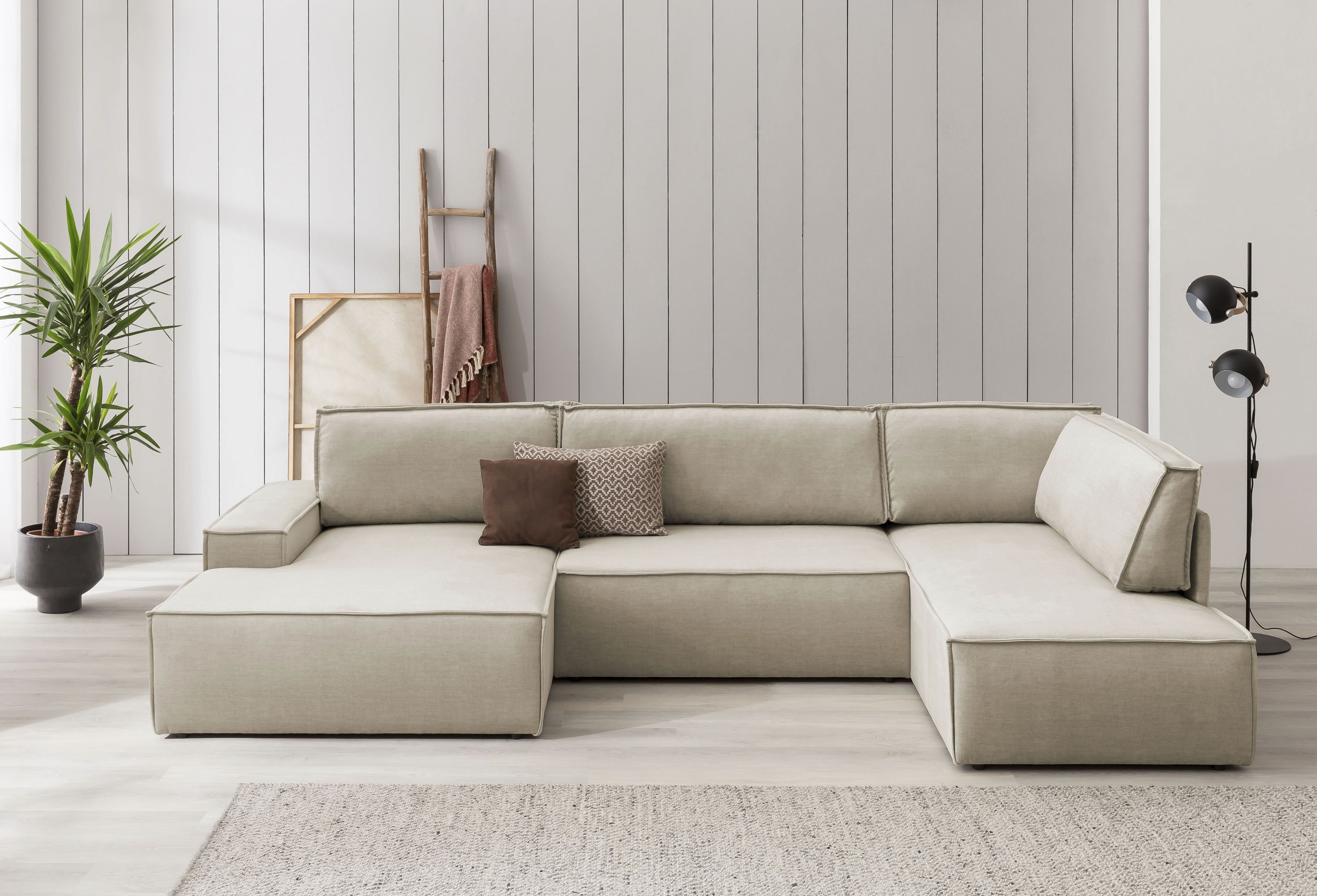 Wohnlandschaft HOME AFFAIRE "SHERWOOD U-Form, 329 cm - OTTO. Verlässliche Qualität.", beige (cream), B:329cm H:85cm T:195cm, 100% Polyester, Sofas, Wohnlandschaft, Schlaffunktion m. Bettkasten (194x139 cm), Cord, Vintage, Samtvelours