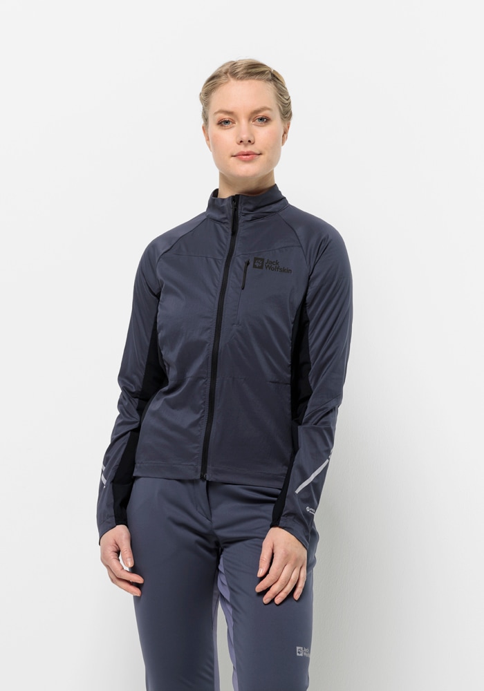 Fahrradjacke JACK WOLFSKIN "MOROBBIA ALPHA INS JKT W", Damen, Gr. L (42/44), grau (graphite), 1. OBERSTOFF 100% POLYAMID 2. OBERSTOFF 88% POLYAMID, 12% ELASTHAN 1.FUTTER 100% POLYESTER 2.LINING 100% POLYESTER, Jacken Image