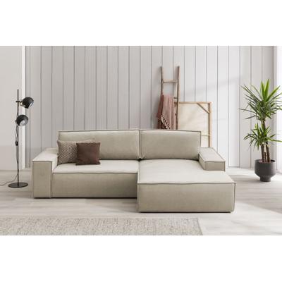 Ecksofa HOME AFFAIRE "SHERWOOD Schlafsofa 267 cm, L-Form", beige (cream), B:267cm H:85cm T:167cm, 100% Polyester, Sofas, Schlaffunktion mit Bettkasten (210x136 cm), Cord, Vintage, Samtvelours Image