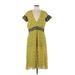Philosophy Di Lorenzo Serafini Casual Dress - A-Line Plunge Short sleeves: Yellow Floral Dresses - New - Women's Size 10