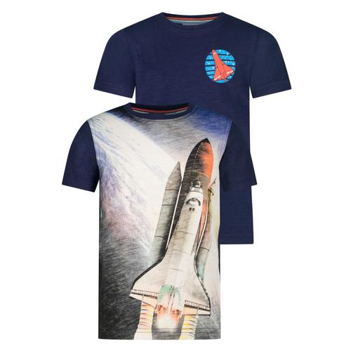 „T-Shirt SALT AND PEPPER „“Space Shuttle““ Gr. 128, blau (dunkelblau) Mädchen Shirts T-Shirts mit realistischem Fotodruck“