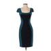 Jay Godfrey Casual Dress - Sheath Square Short sleeves: Teal Color Block Dresses - Women's Size 2