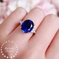 Oval Sapphire Statement Ring, 6 Carats 1012 Mm Genuine Lab Grown Three Stone September Birthstone Gift For Her